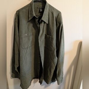 Women's Cotton Reel XLT Tall Olive Green Shacket Button Shirt Long Sleeve